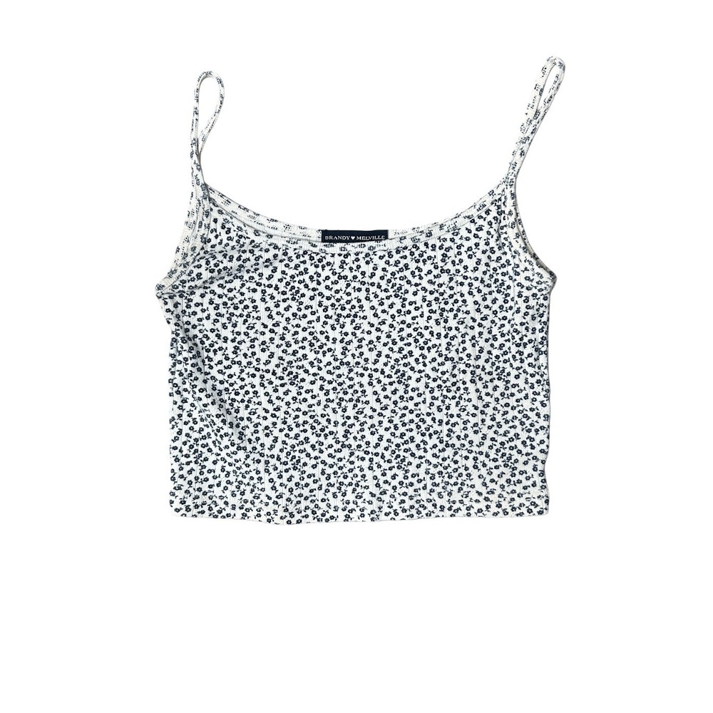 Brandy Melville Floral Ribbed Cropped Cami Tank Top  One Size